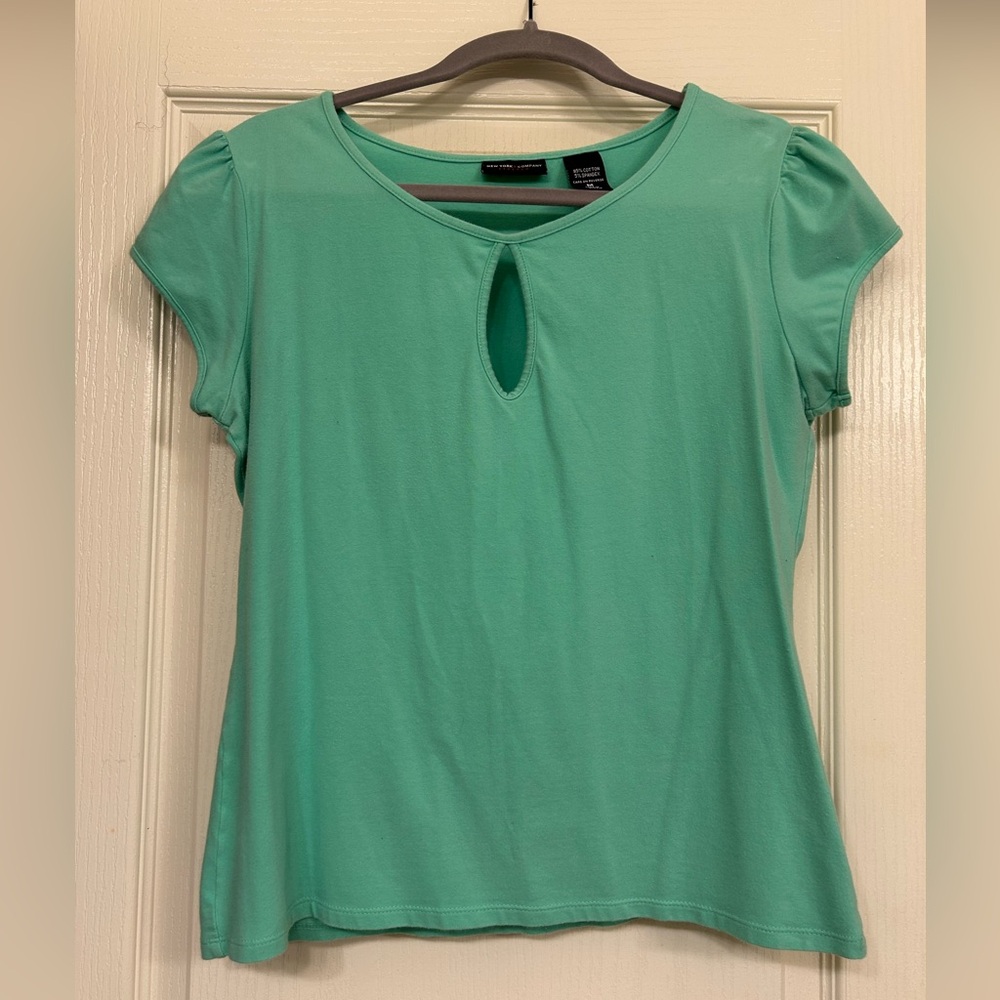 New York & Company Aqua Keyhole Blouse